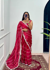 Rani  Color Burbary Silk Embroidery Zari Work Party Wear Saree